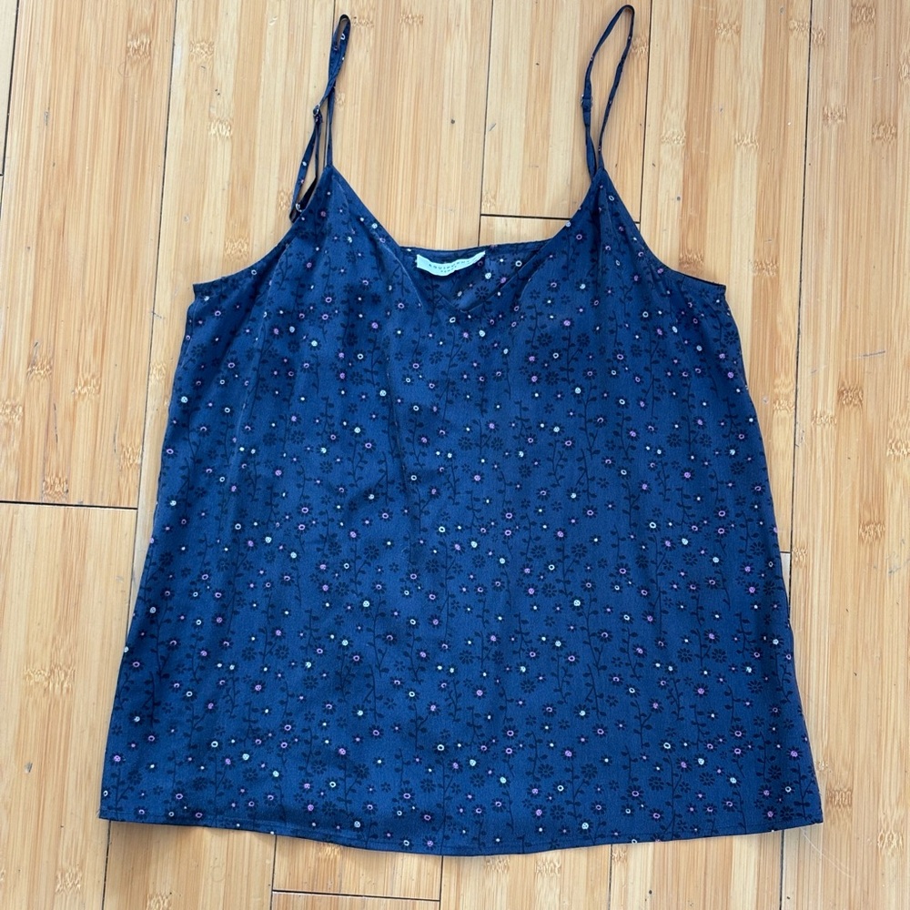 Equipment Navy Blue Camisole with floral pattern- 100% silk
